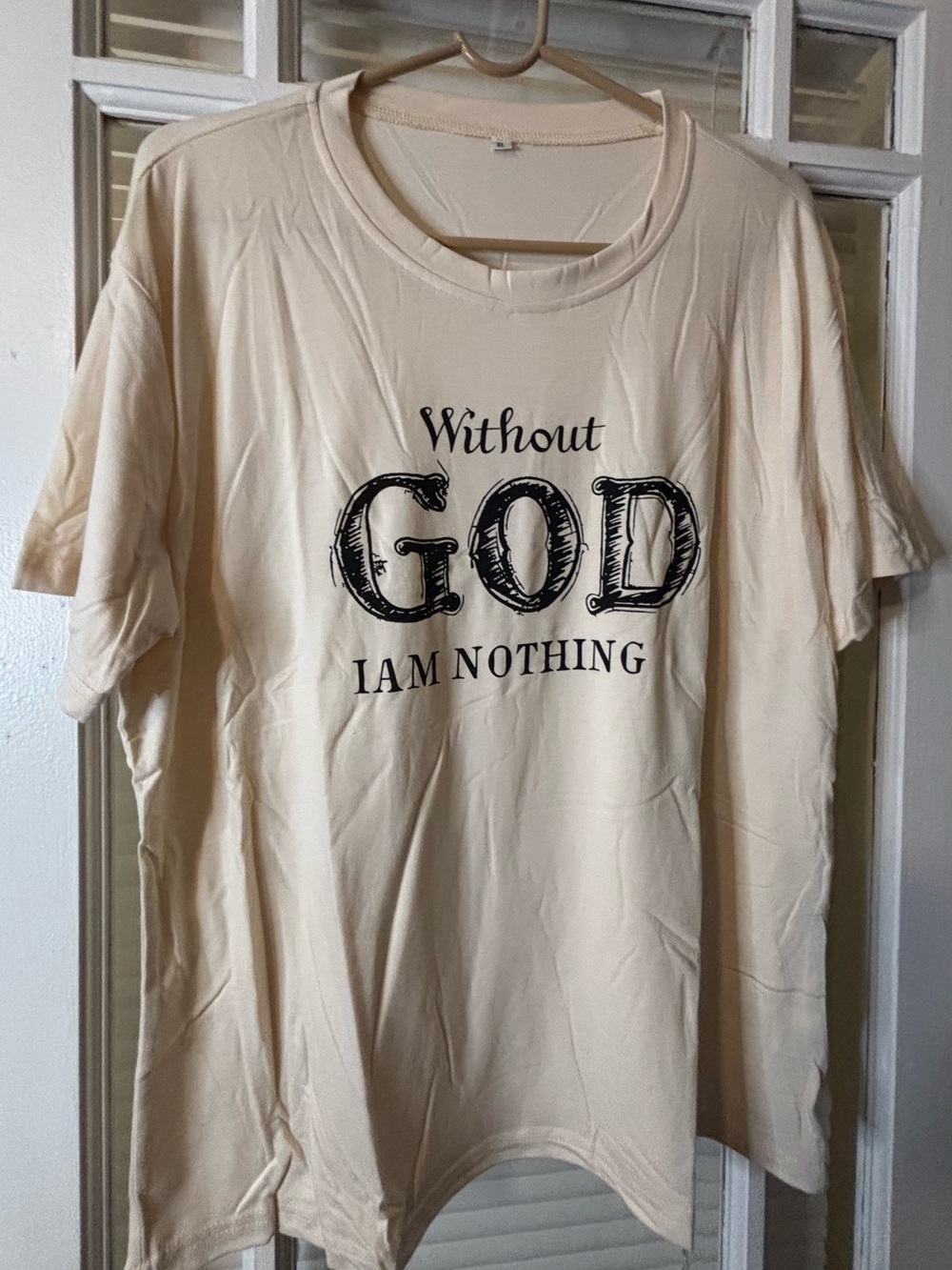 Cream Graphic Faith Tee - Without God I Am Nothing